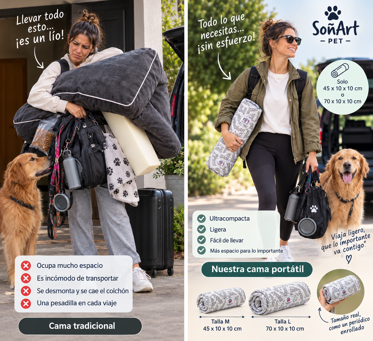 Cama Portable Roll&Go vs cama tradicional - antes y después