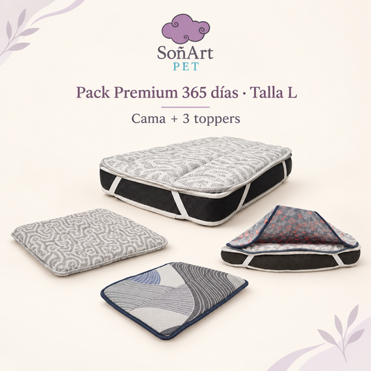 Pack Premium 365 días talla L con cama y tres toppers