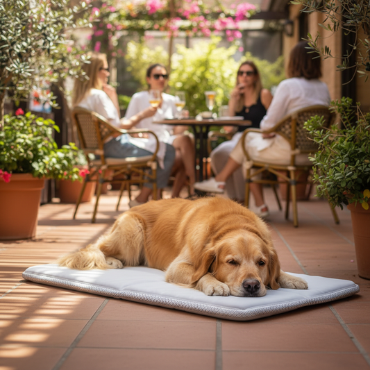 Perro en terraza sobre el topper