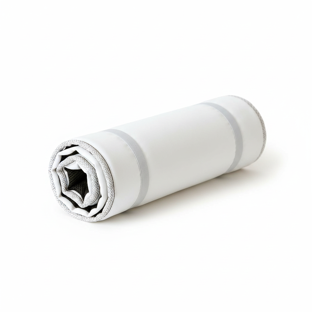 Cama Portable Roll&Go enrollada - tejido DryTouch blanco